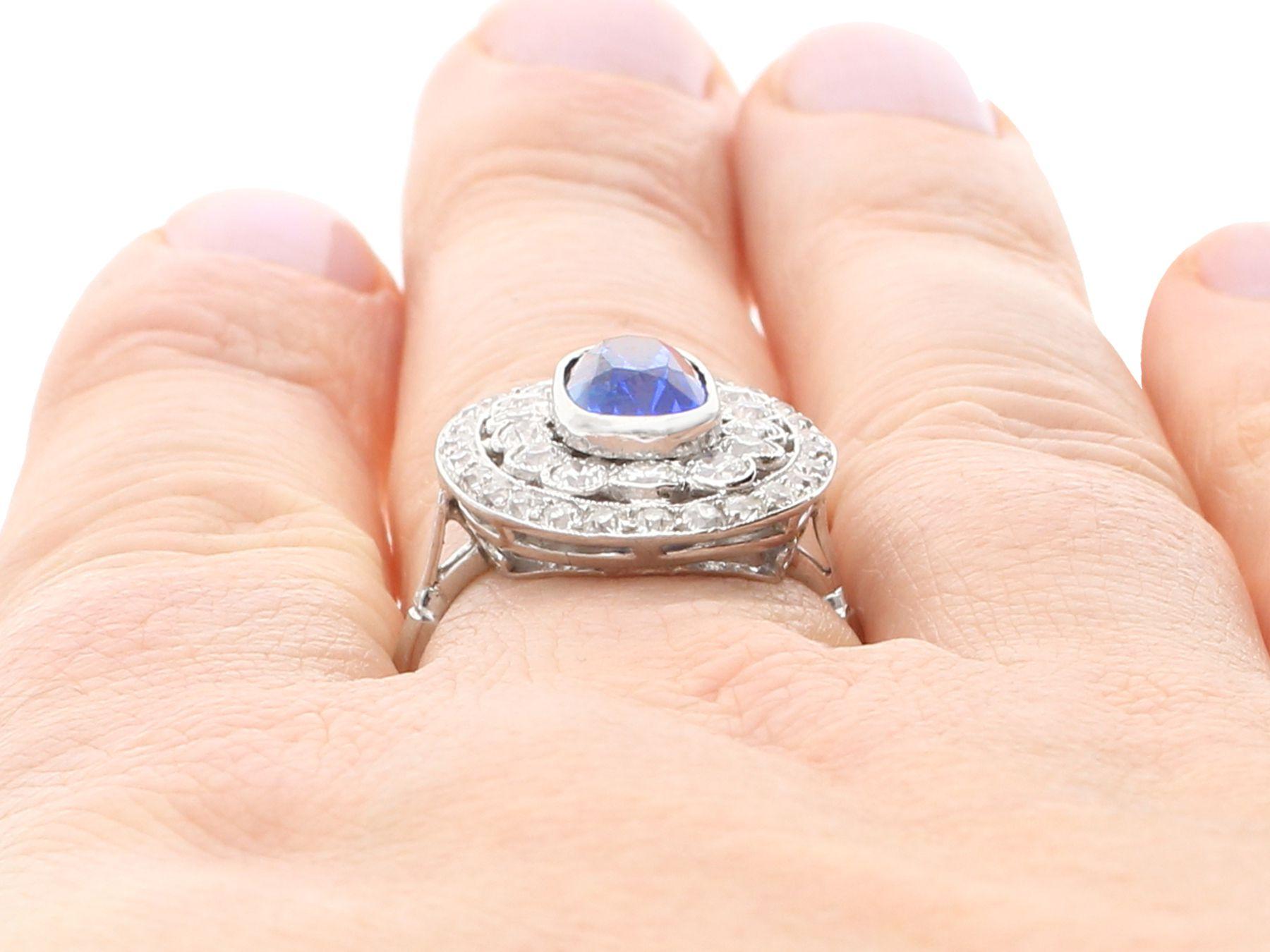 Antique 3.50 Carat Ceylon Sapphire and 2.48 Carat Diamond Platinum Cocktail Ring For Sale 6