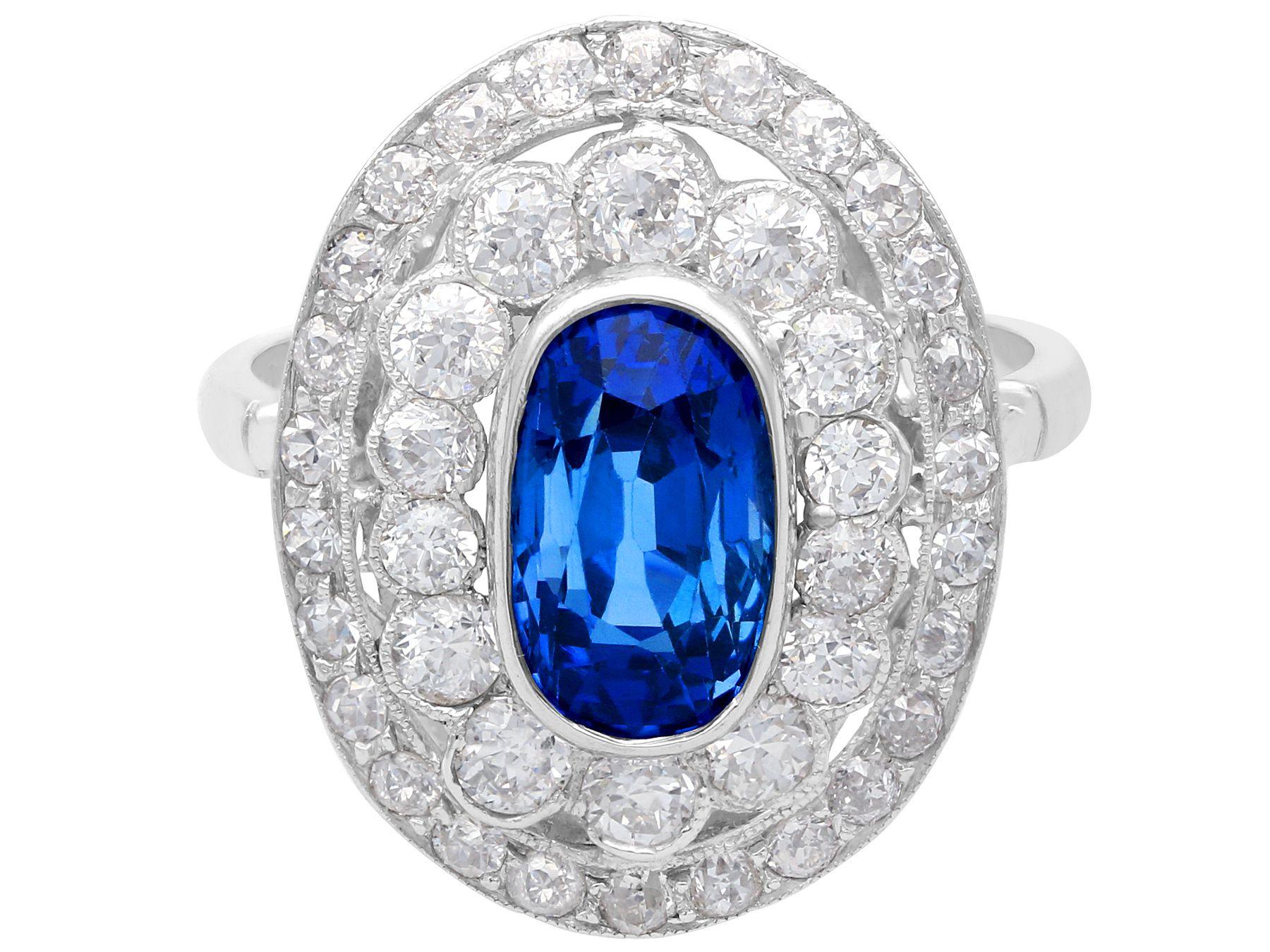 Antique 3.50 Carat Ceylon Sapphire and 2.48 Carat Diamond Platinum Cocktail Ring In Excellent Condition For Sale In Jesmond, Newcastle Upon Tyne