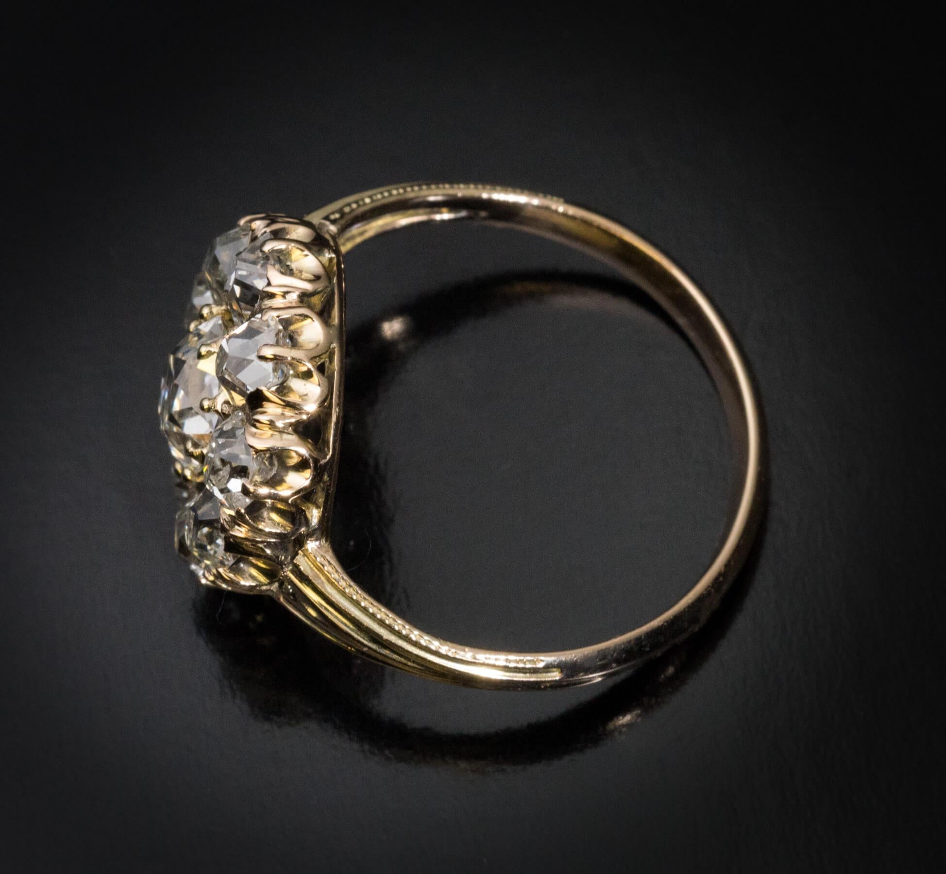 Antique 3.50 Ct Old Mine Cut Diamond Cluster Ring In Good Condition For Sale In Chicago, IL