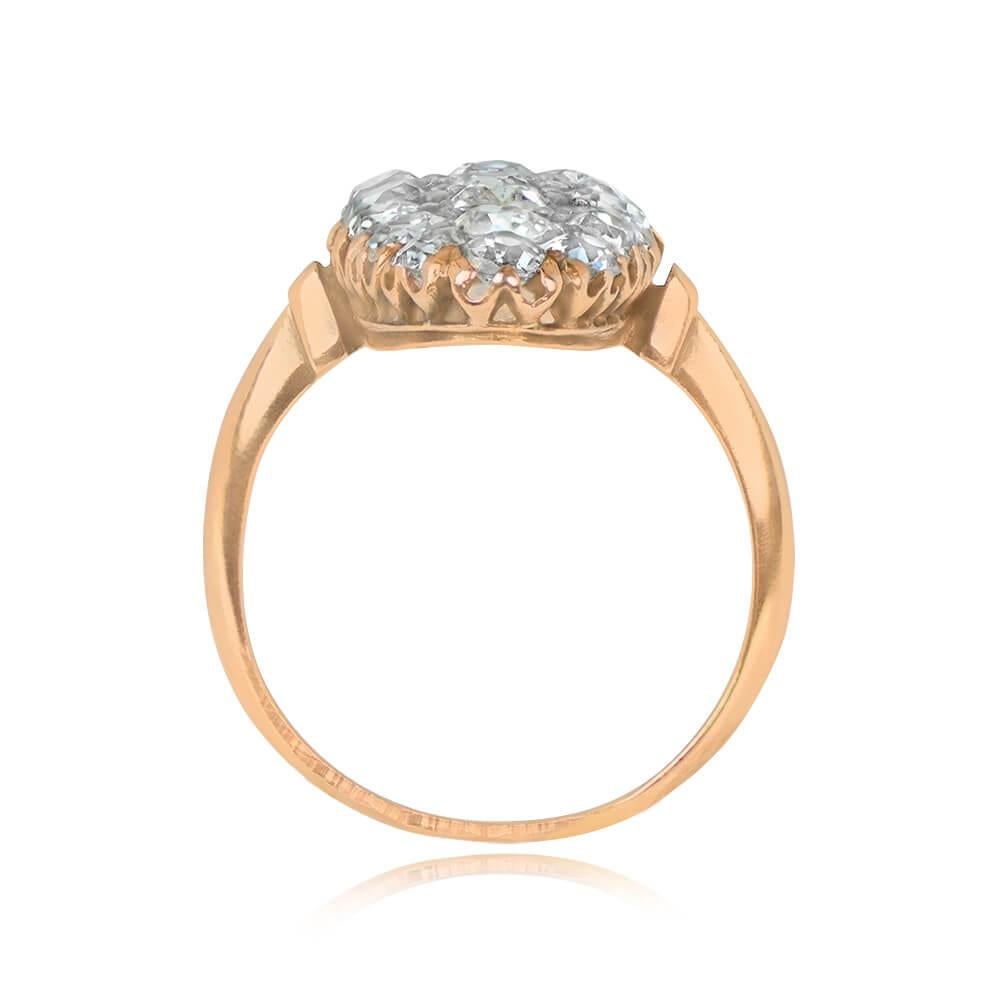 Antique 3.50ct Old Mine Cut Diamond Cocktail Ring, Silver And 18k Yellow Gold In Excellent Condition For Sale In New York, NY