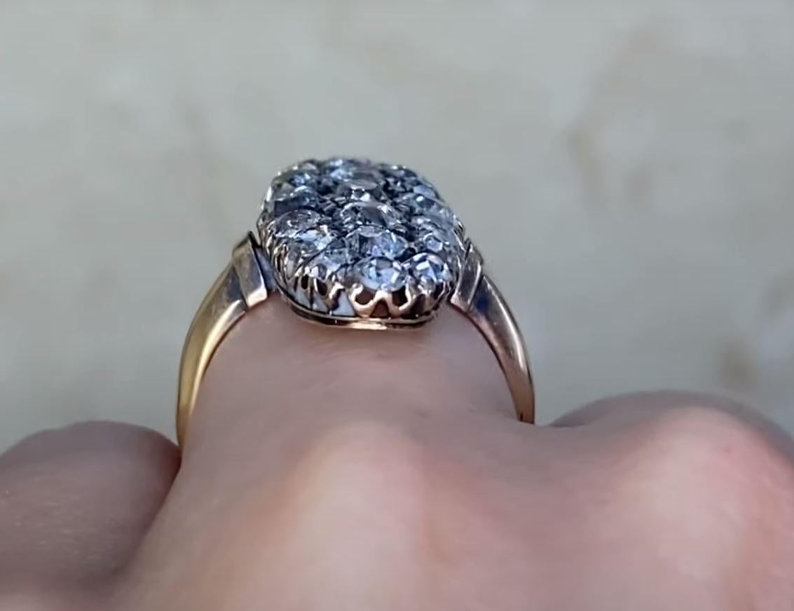 Antique 3.50ct Old Mine Cut Diamond Cocktail Ring, Silver And 18k Yellow Gold For Sale 3