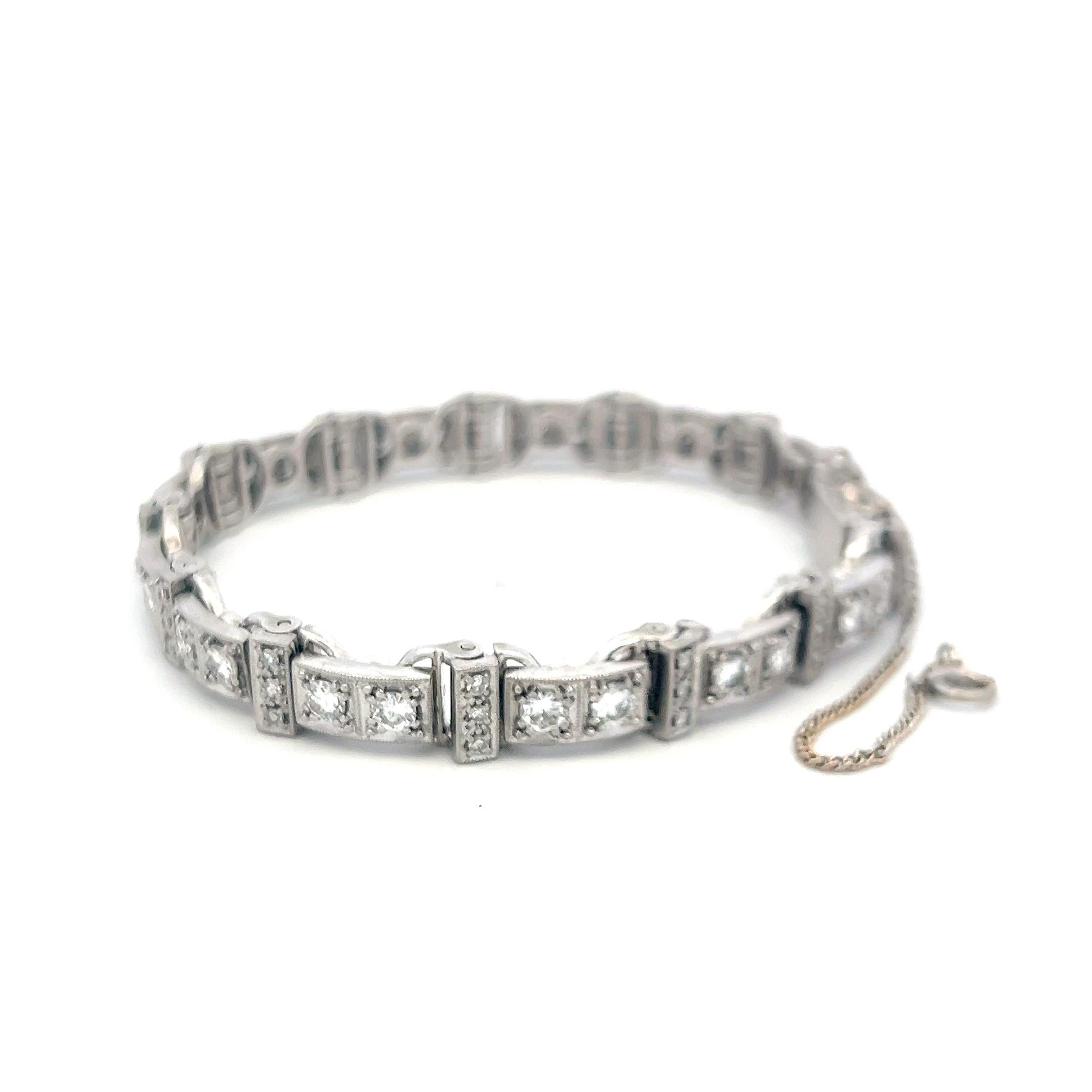 Antikes 3,50ct rundes Brillant-Diamant-Tennisarmband in 18K Weißgold (H VS) im Zustand „Gut“ im Angebot in New York, NY