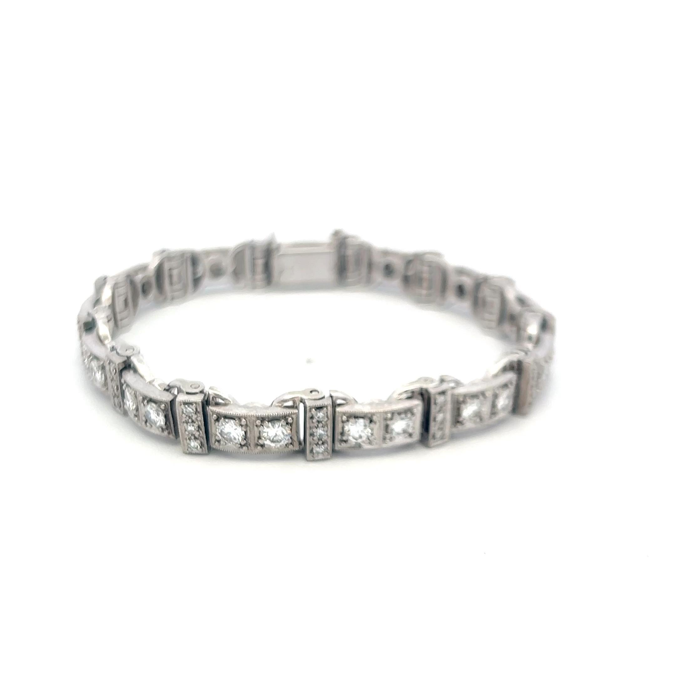 Antikes 3,50ct rundes Brillant-Diamant-Tennisarmband in 18K Weißgold (H VS) Damen im Angebot