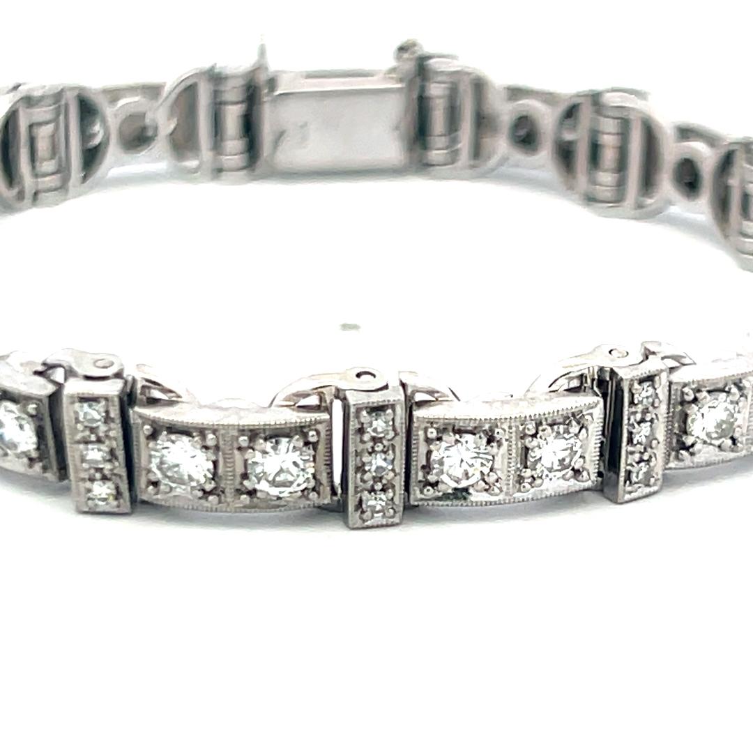 Antikes 3,50ct rundes Brillant-Diamant-Tennisarmband in 18K Weißgold (H VS) im Angebot 1