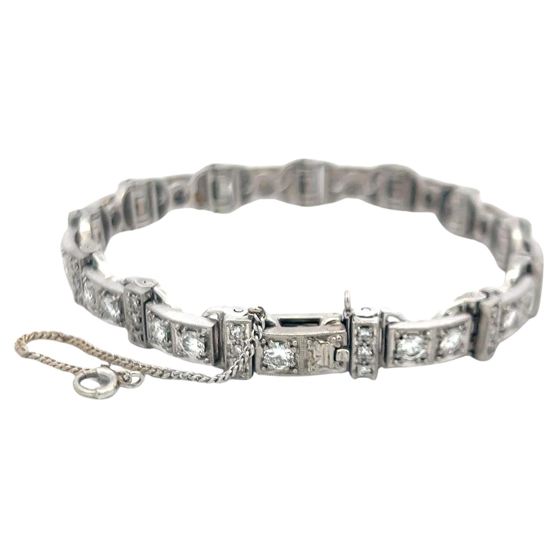 Antiguo Brazalete de Tenis de Diamantes Brillantes Redondos de 3,50 ct en Oro Blanco de 18 K (H VS)