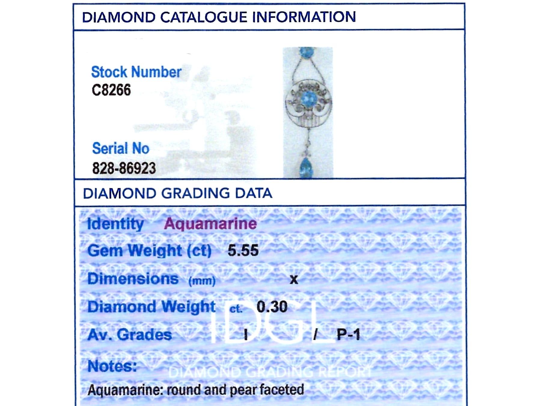 Antique 3.55 Carat Aquamarine 0.30 Carat Diamond 18k Yellow Gold Pendant For Sale 1