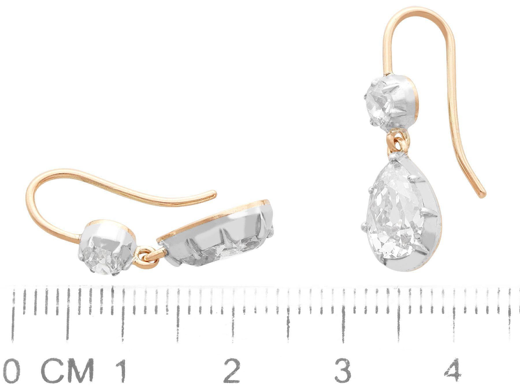 Boucles d'oreilles pendantes anciennes en or jaune 9 carats et diamants de 3,58 carats, c. 1930 Excellent état - En vente à Jesmond, Newcastle Upon Tyne