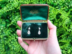 Antique 3.58 Carat Diamond and 9k Yellow Gold Drop Earrings