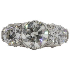 Antique 3.58 Carat Three-Stone Old Cut Diamond Platinum Ring