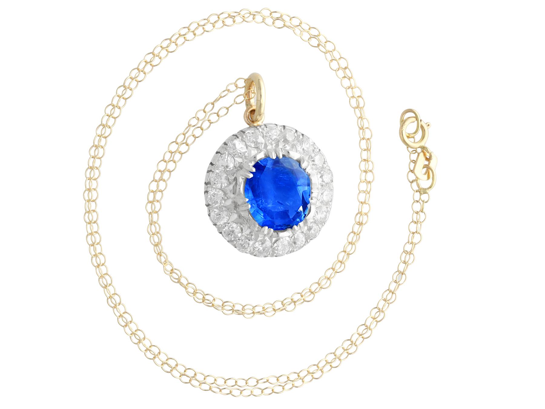 Oval Cut Antique 3.58ct Ceylon Sapphire and 2.02ct Diamond 15k Yellow Gold Pendant For Sale