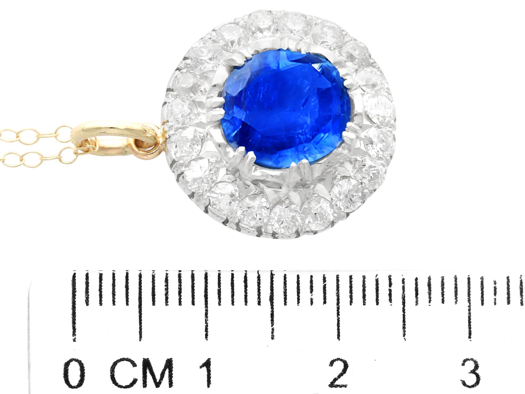 Antique 3.58ct Ceylon Sapphire and 2.02ct Diamond 15k Yellow Gold Pendant For Sale 1