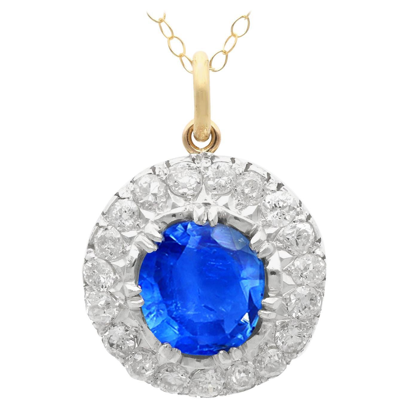 Antique 3.58ct Ceylon Sapphire and 2.02ct Diamond 15k Yellow Gold Pendant
