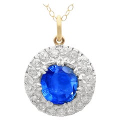 Antique 3.58ct Ceylon Sapphire and 2.02ct Diamond 15k Yellow Gold Pendant