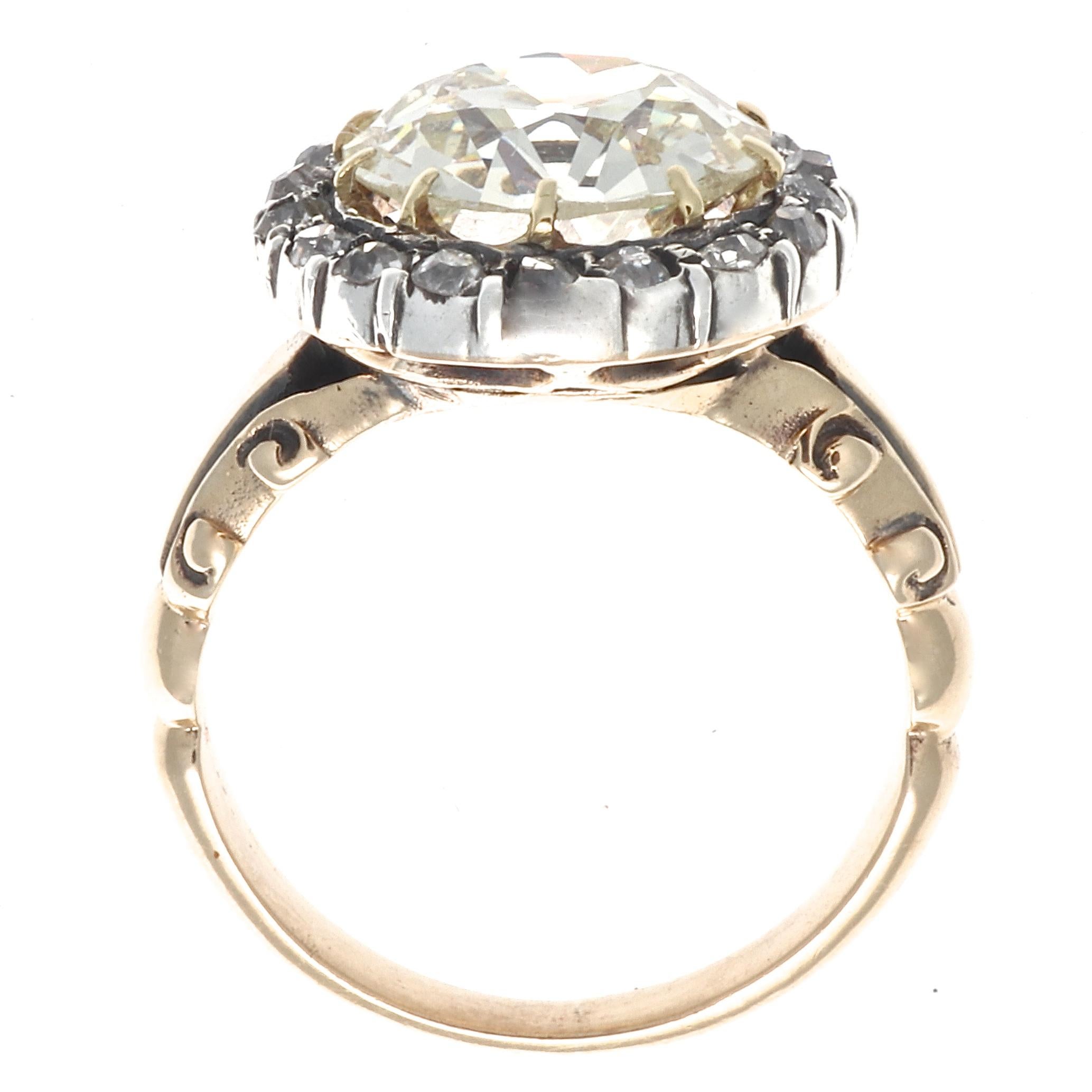 Old European Cut Antique 3.62 Carat Diamond Gold Ring
