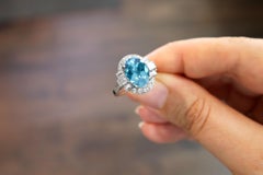 Antique 3.68 Carat Aquamarine and Diamond Platinum Cocktail Ring