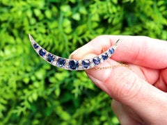 Antique 3.70Ct Sapphire, 0.48Ct Diamond and 9k Yellow Gold Crescent Brooch
