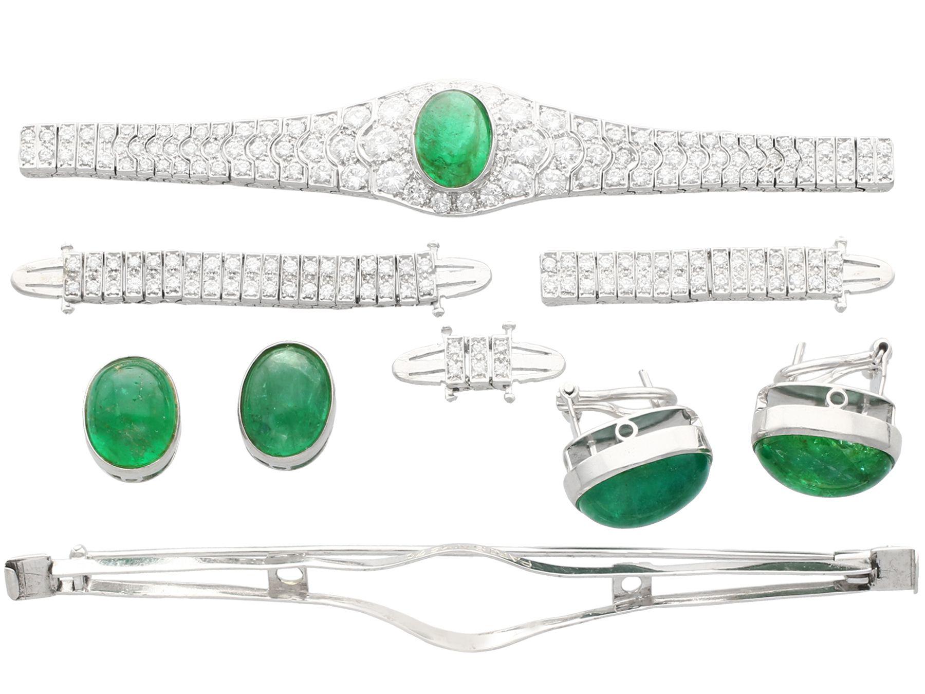 Cabochon Antique 37.17 Carat Emerald and 6.55 Carat Diamond White Gold Jewelry Set
