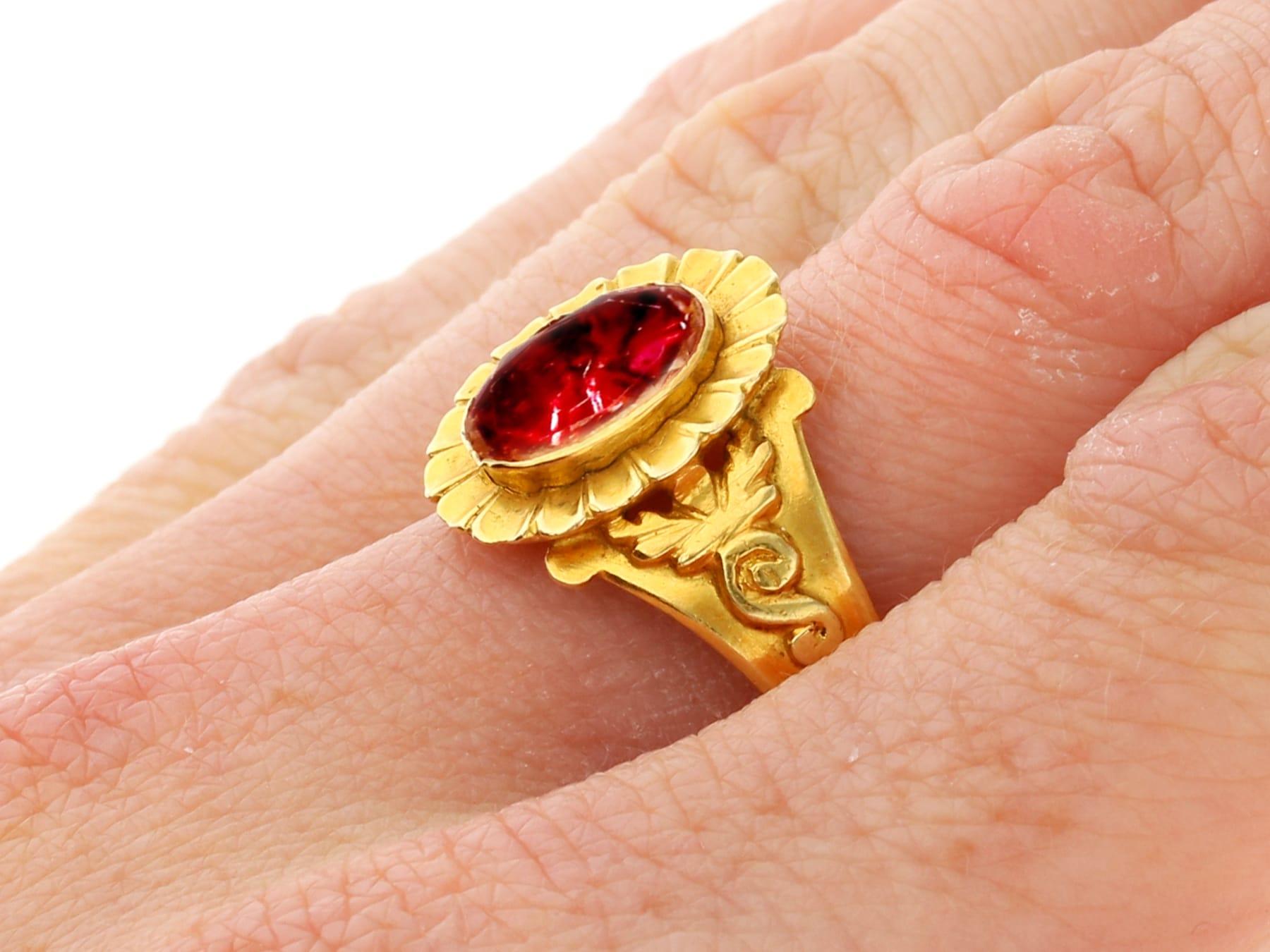 Women's or Men's Victorian 3.71 Carat Garnet and 18k Yellow Gold Dress Ring For Sale