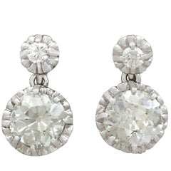 Antique 3.74 Carat Diamond and Platinum Drop Earrings