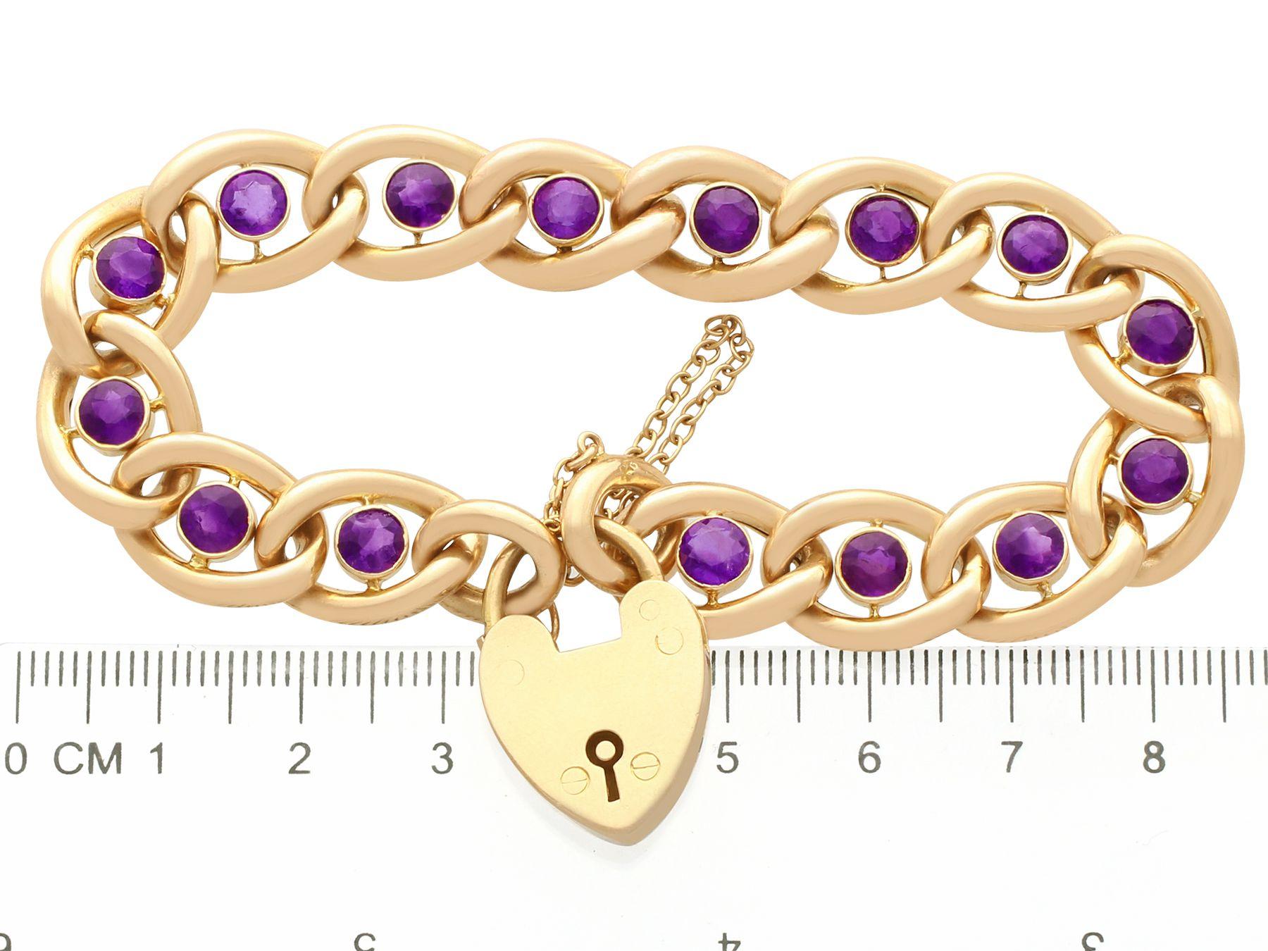 Women's or Men's Antique 3.75 Carat Amethyst and Gold Bracelet with Heart Padlock Clasp For Sale