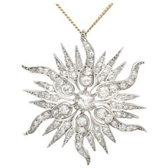 Antique 3.75 Carat Diamond and Yellow Gold Pendant / Brooch, circa 1880