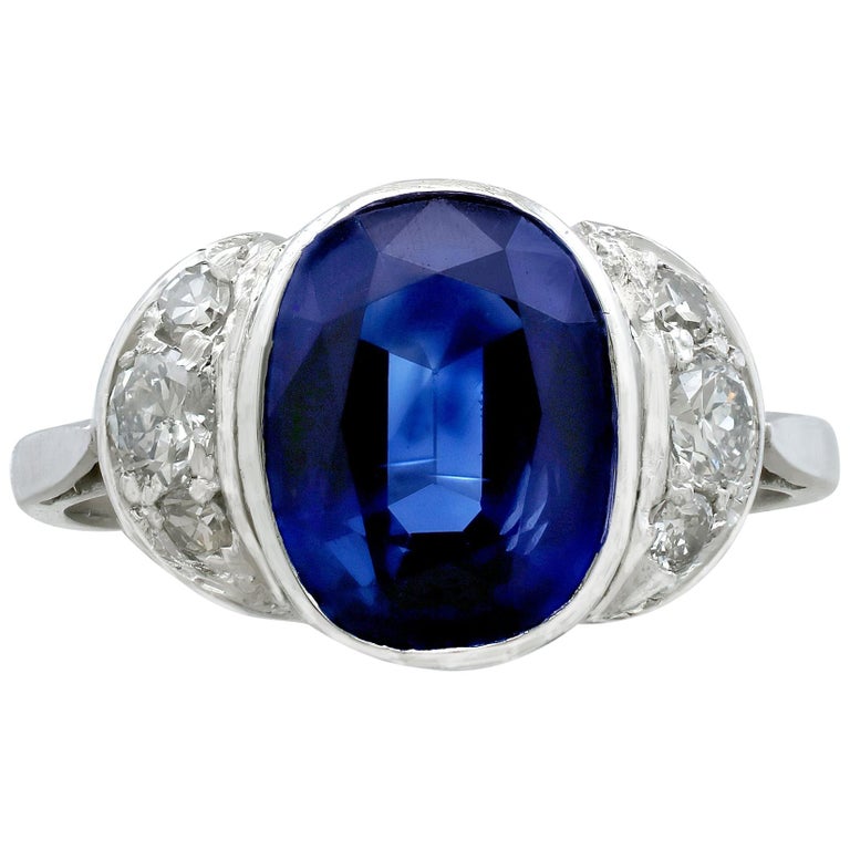Antique 3.75 Carat Sapphire and Diamond White Gold Cocktail Ring, circa ...