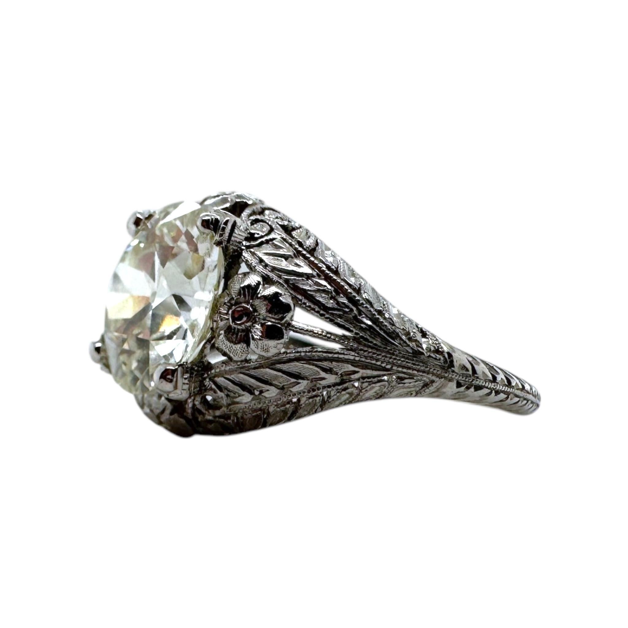 Antique 3.77 Carat Old European Cut Diamond Platinum Engagement Ring GIA For Sale 5