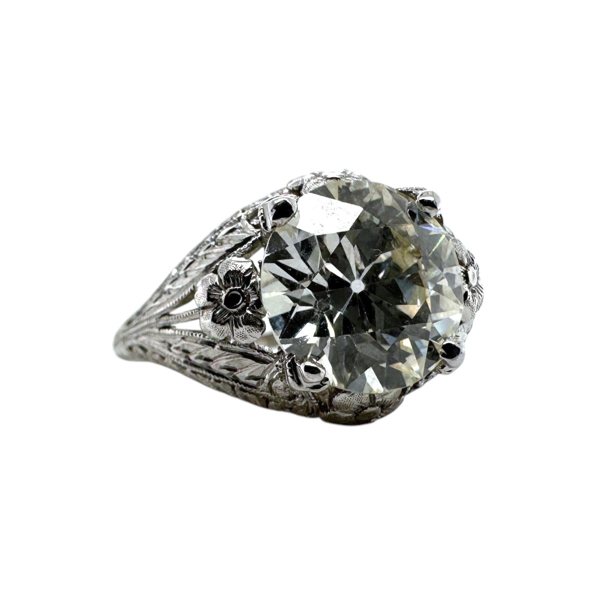 Antique 3.77 Carat Old European Cut Diamond Platinum Engagement Ring GIA For Sale 6
