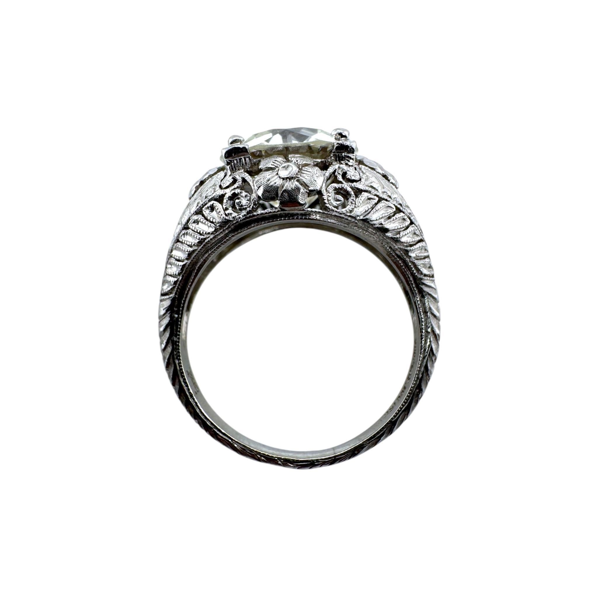 Antique 3.77 Carat Old European Cut Diamond Platinum Engagement Ring GIA For Sale 7