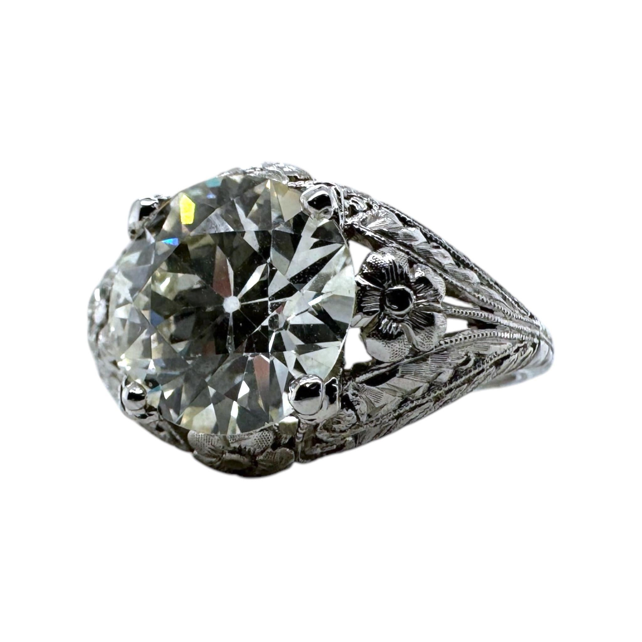 Antique 3.77 Carat Old European Cut Diamond Platinum Engagement Ring GIA For Sale 2