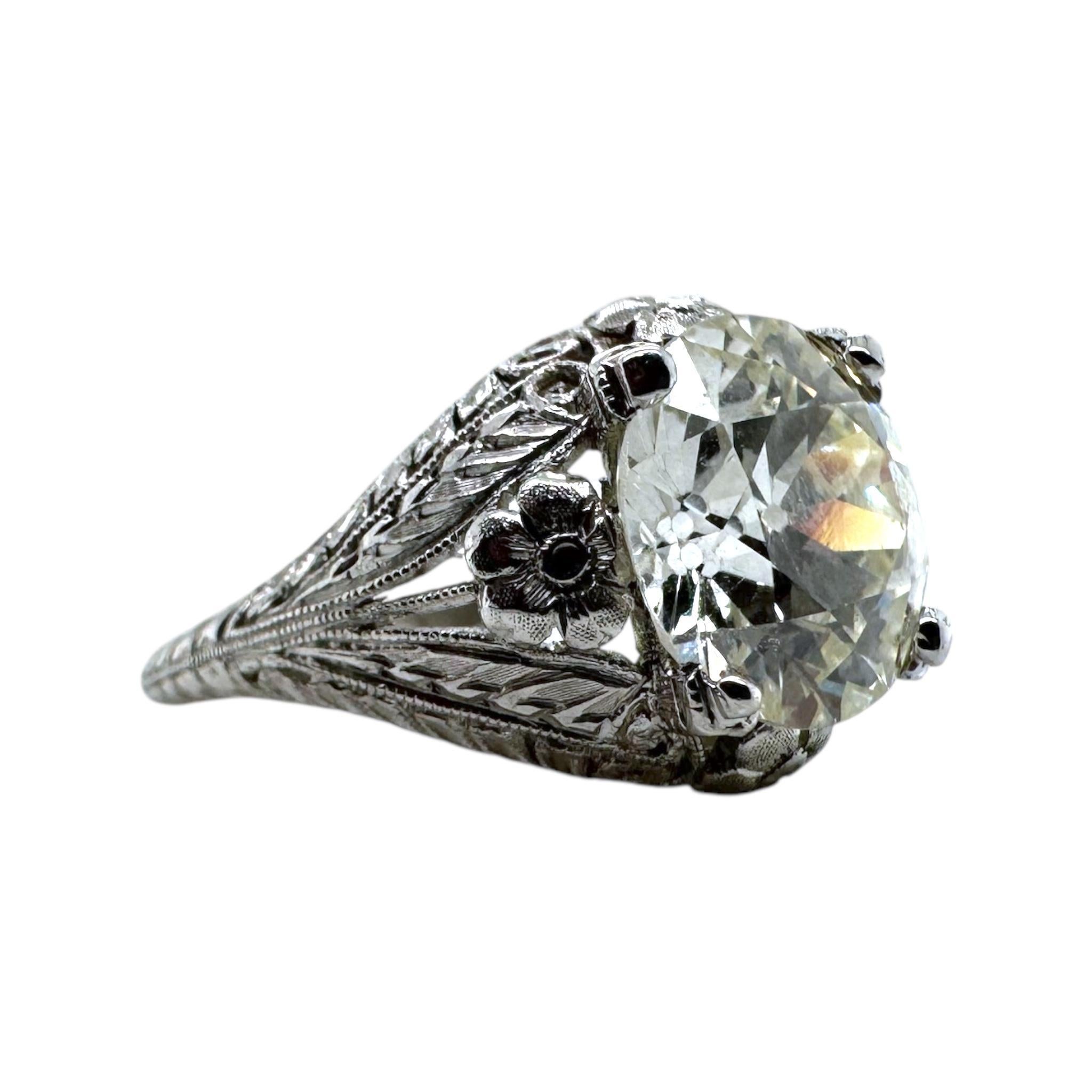 Antique 3.77 Carat Old European Cut Diamond Platinum Engagement Ring GIA For Sale 3
