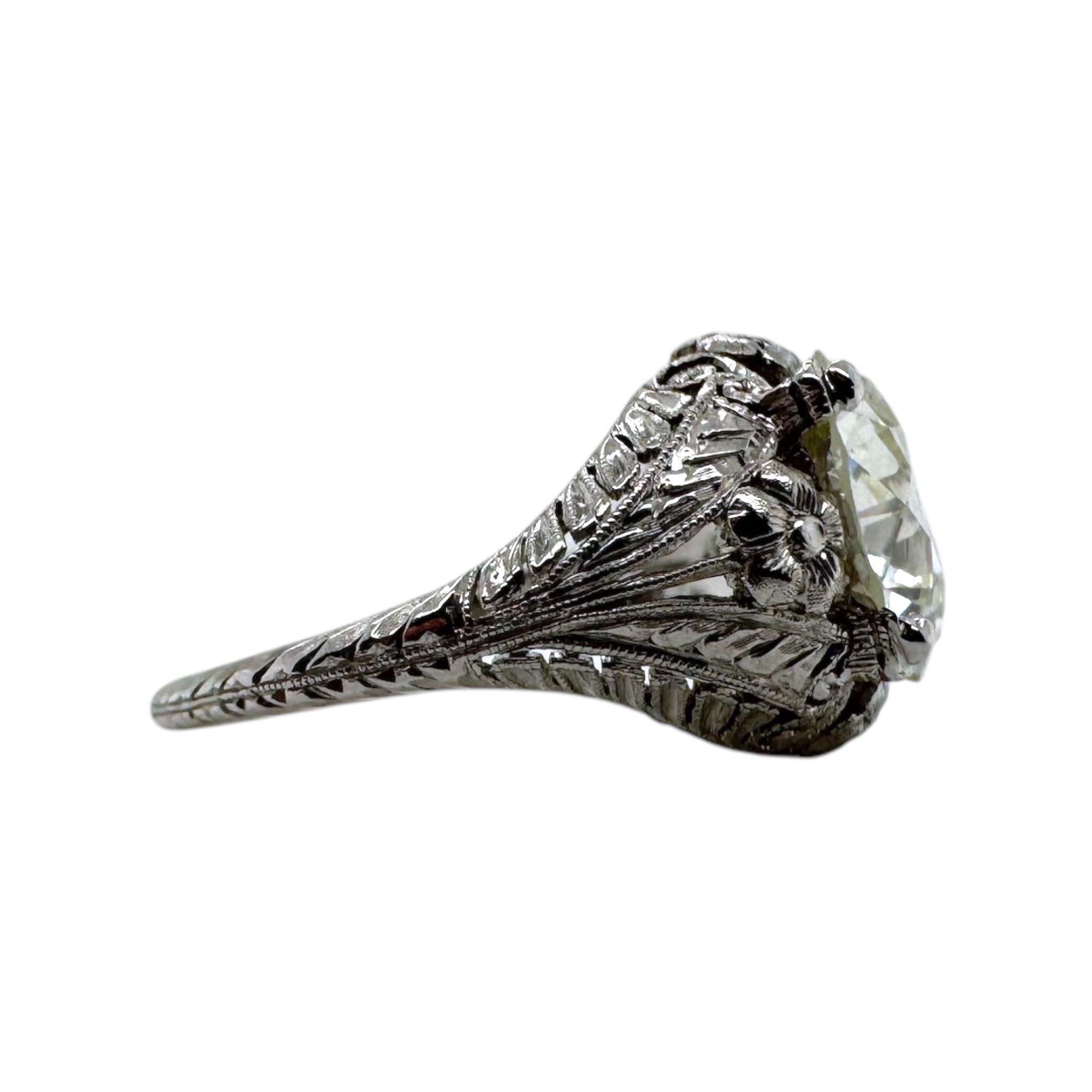 Antique 3.77 Carat Old European Cut Diamond Platinum Engagement Ring GIA For Sale 4