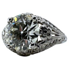 Antiguo Anillo de Compromiso de Platino con Diamante de Corte Europeo Antiguo de 3,77 Quilates GIA