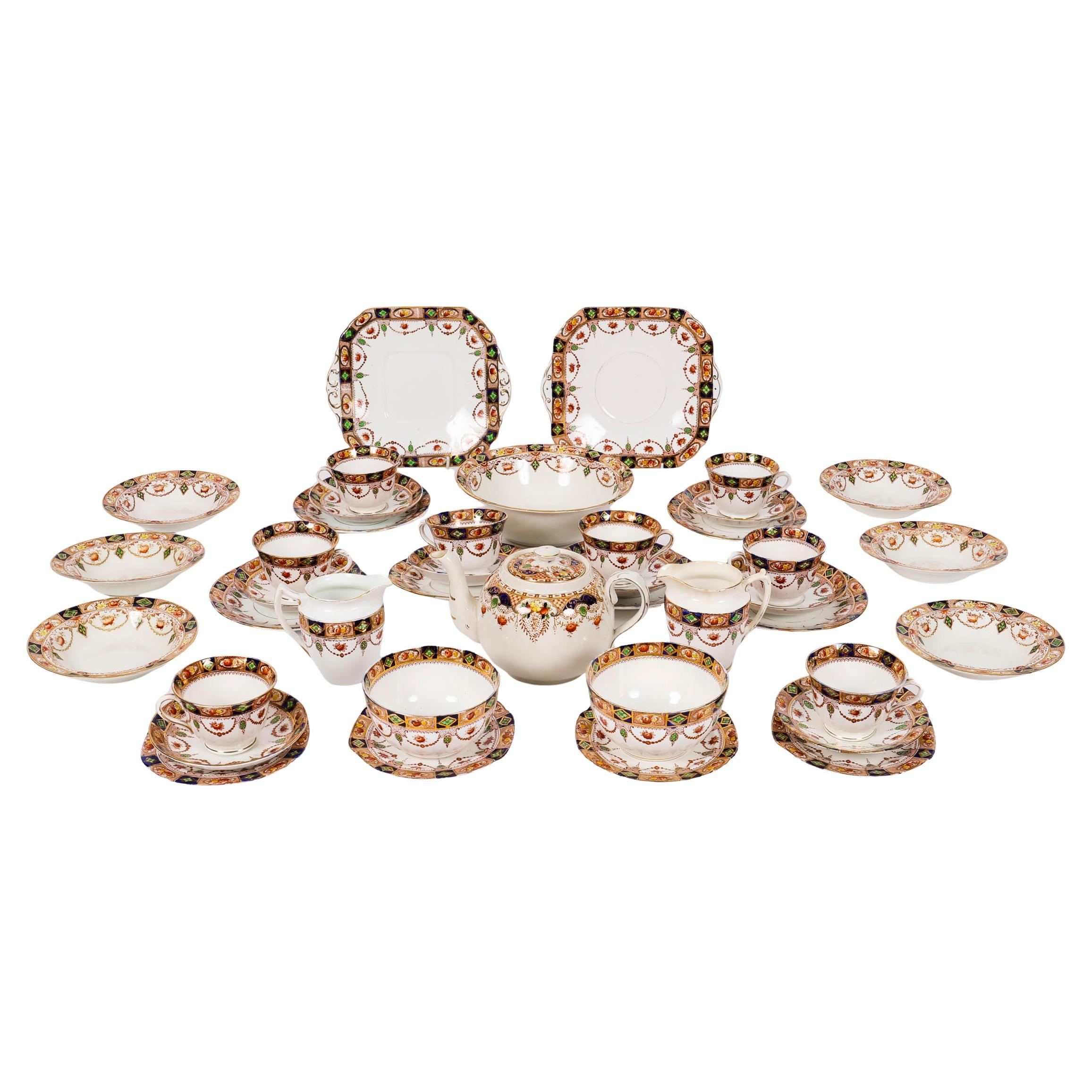 Antique 38 piece Burgess Bros Carlisle Ware Porcelain Tea Set 20th Century