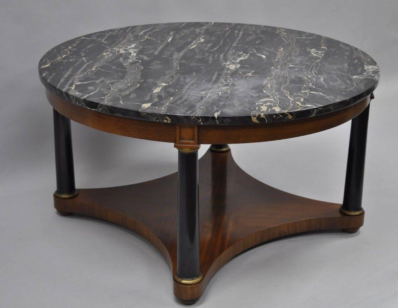 Antique Round Marble-Top Empire Style Coffee Table Mahogany Black Columns 3