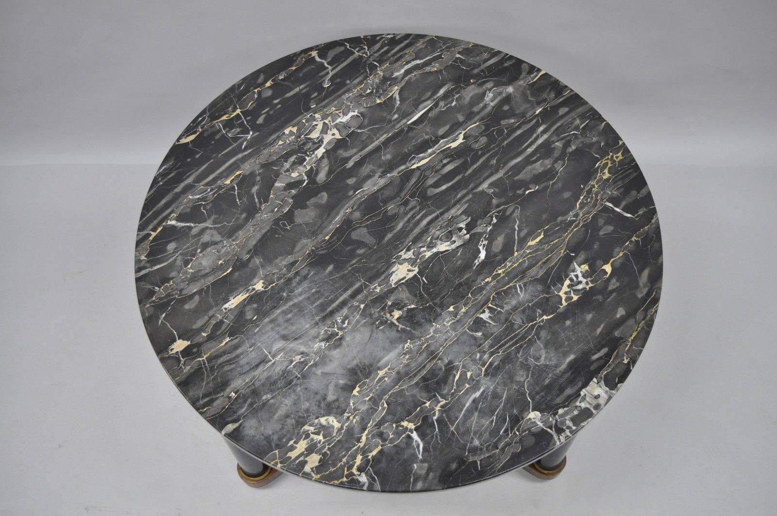 American Antique Round Marble-Top Empire Style Coffee Table Mahogany Black Columns