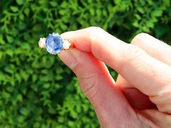 Antique 3.80ct Ceylon Sapphire and Natural Pearl, 18k Yellow Gold Trilogy Ring