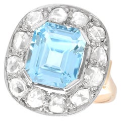 Antique 3.81 Carat Aquamarine and 1.56 Carat Diamond Engagement Ring, circa 1935