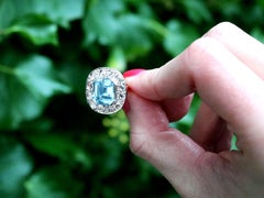 Antique 3.81 Carat Aquamarine and 1.56 Carat Diamond Engagement Ring, circa 1935