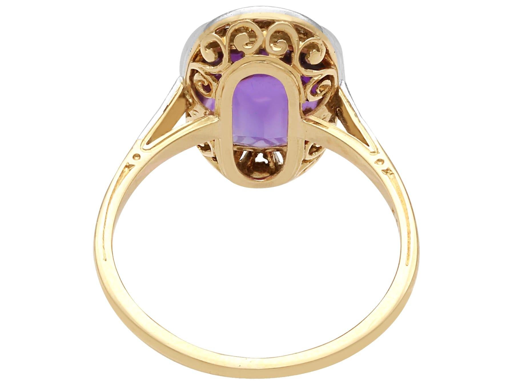 Cabochon Antique 3.88 Carat Amethyst and Diamond 14k Yellow Gold and Platinum Dress Ring For Sale