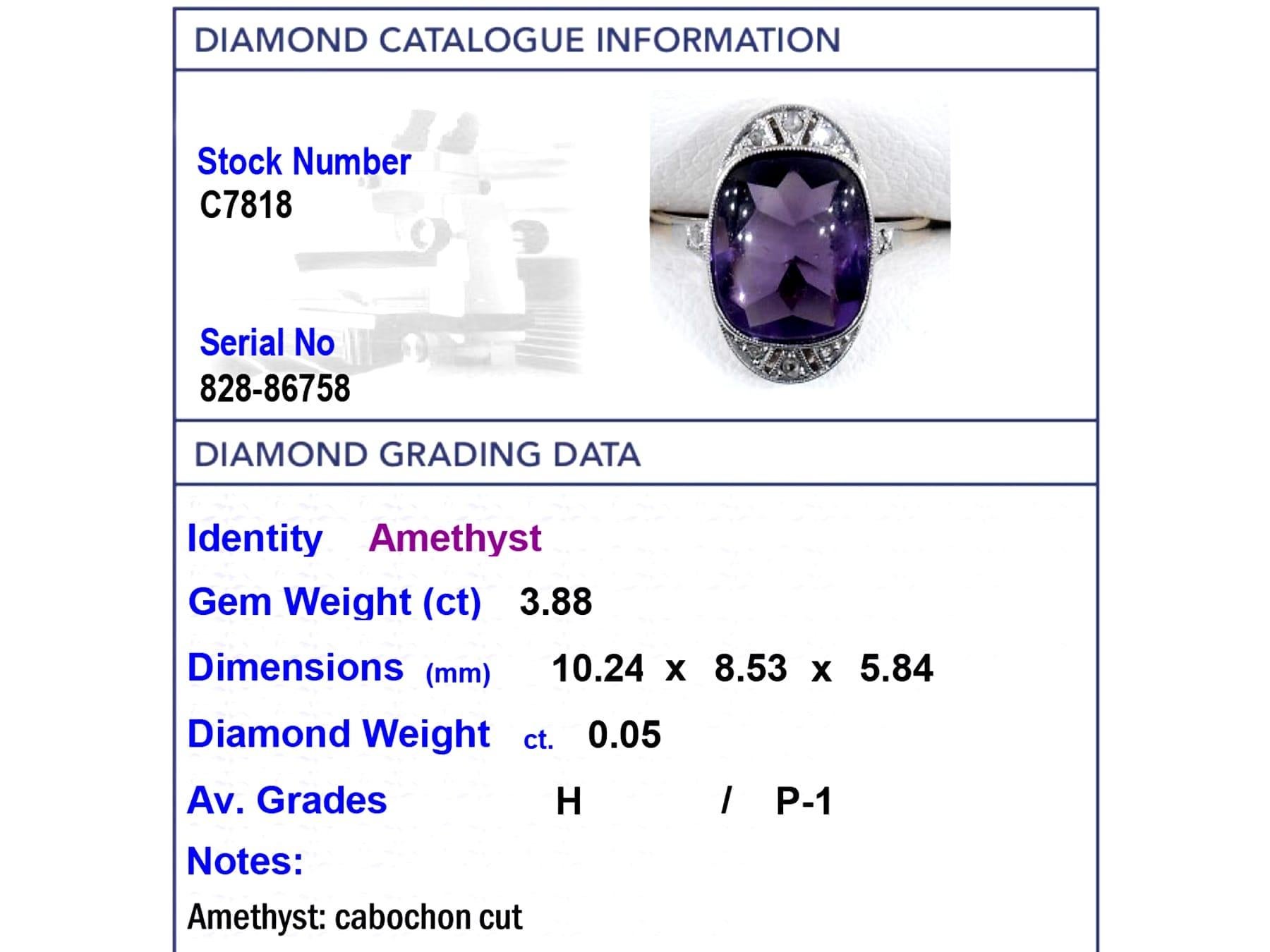 Antique 3.88 Carat Amethyst and Diamond 14k Yellow Gold and Platinum Dress Ring For Sale 1