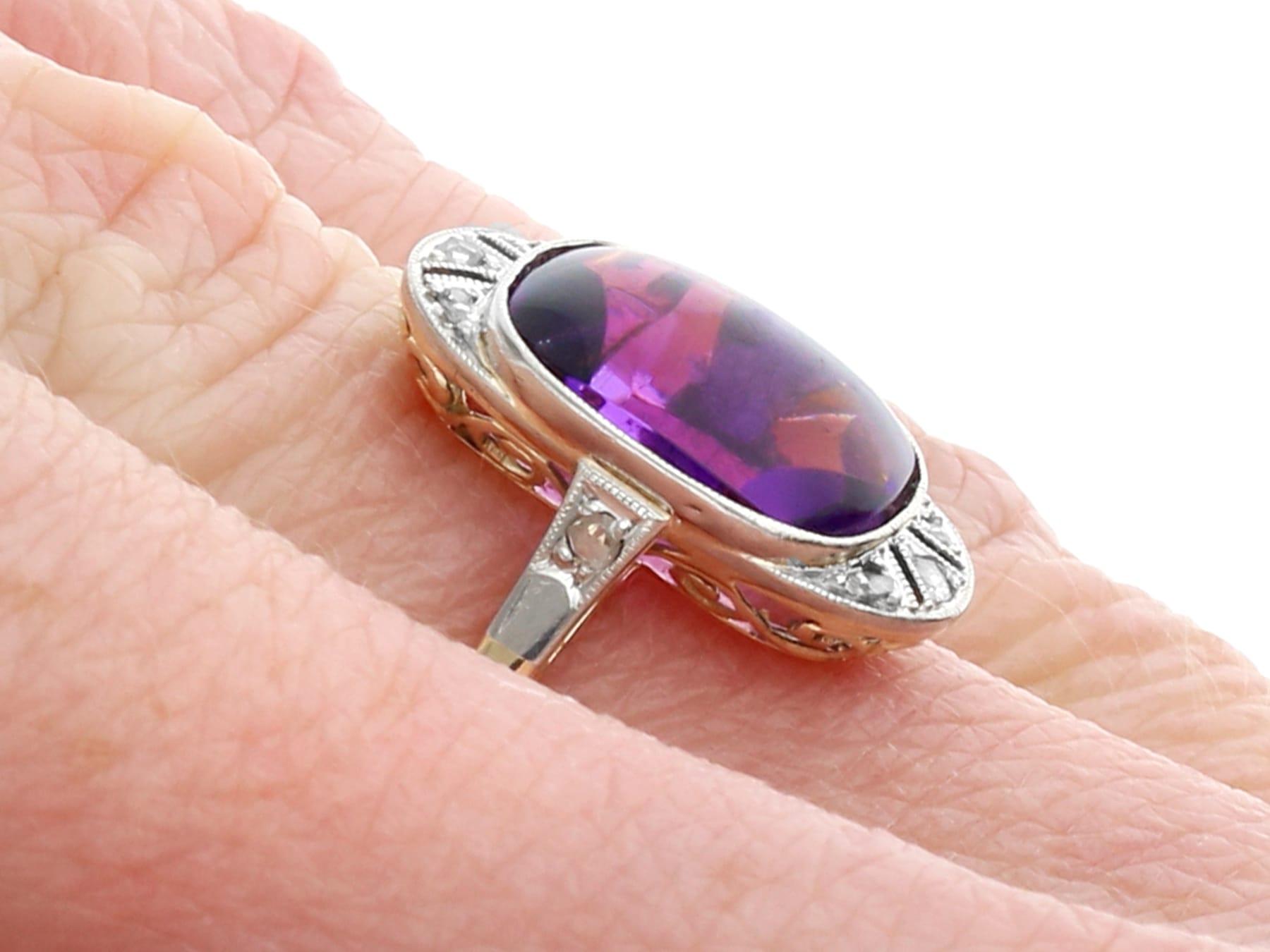 Antique 3.88 Carat Amethyst and Diamond 14k Yellow Gold and Platinum Dress Ring For Sale 3