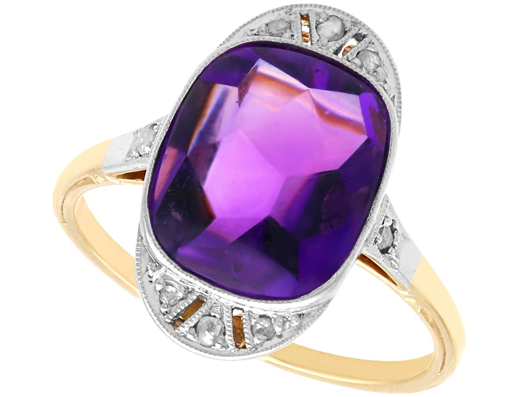 Antique 3.88 Carat Amethyst and Diamond 14k Yellow Gold and Platinum Dress Ring