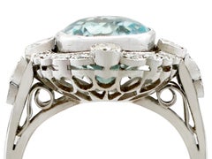 Antique 3.89 carat Aquamarine and 1.20 carat Diamond Platinum Cluster Ring