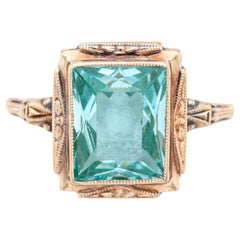 Antique 3.89 Ct Green Spinel Yellow Gold Cocktail Ring Size 6.5