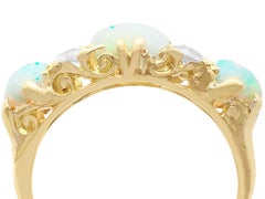 Antique 3.90 Carat Opal and 0.50 Carat Diamond Yellow Gold Trilogy Ring