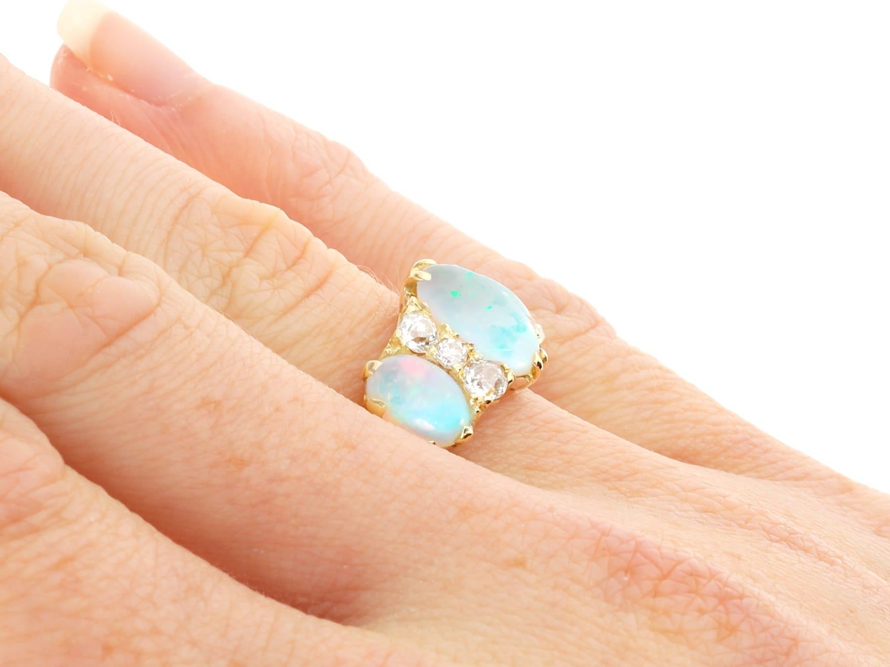 Antique 3.90 Carat Opal and 0.50 Carat Diamond Yellow Gold Trilogy Ring   For Sale 1