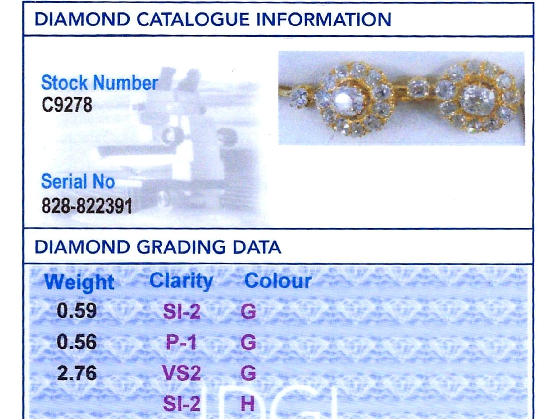 Antique 3.91 Carat Diamond and 15k Yellow Gold Cluster Drop Earrings Circa 1870 in vendita 6
