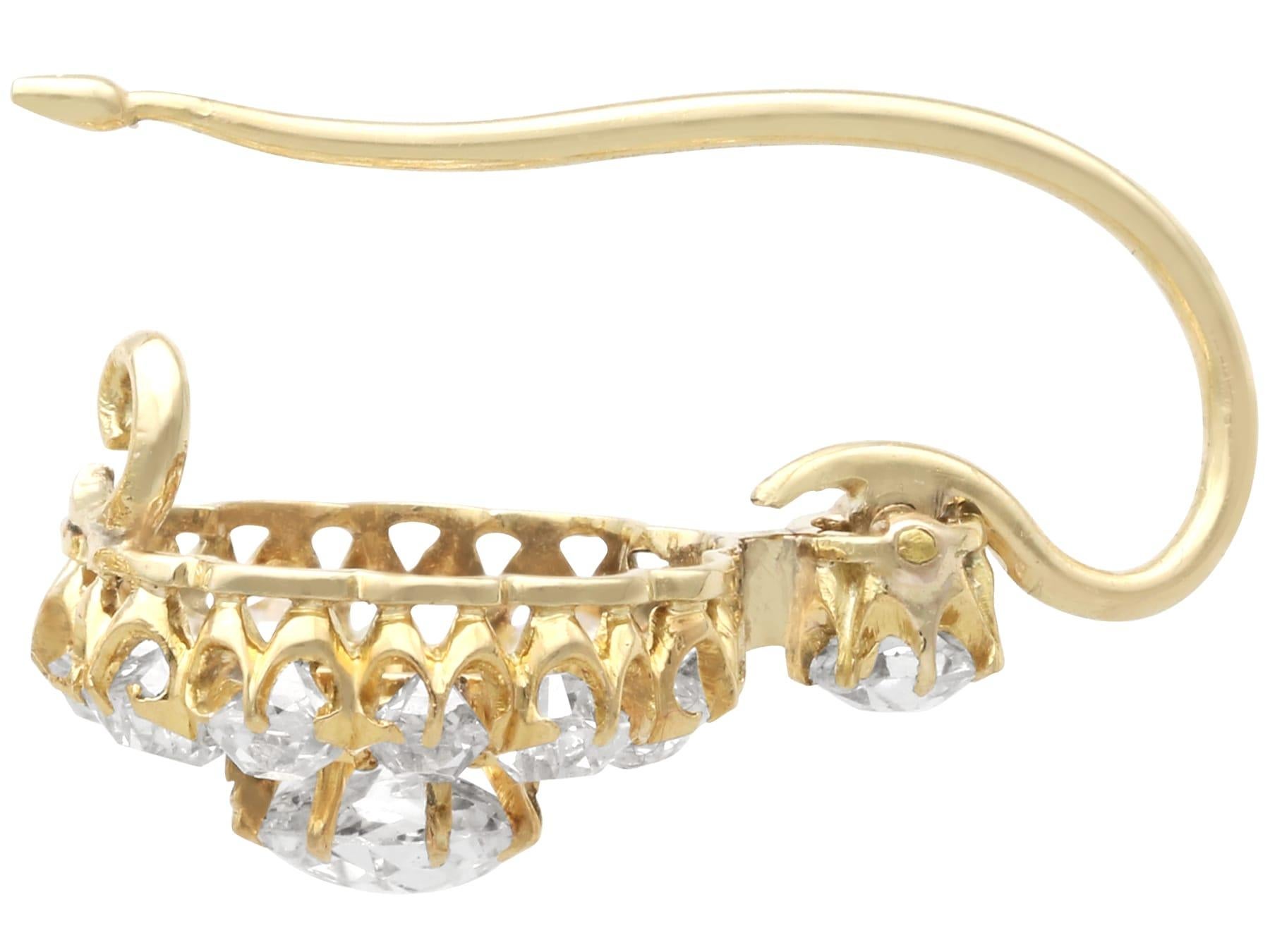 Antique 3.91 Carat Diamond and 15k Yellow Gold Cluster Drop Earrings Circa 1870 in vendita 2