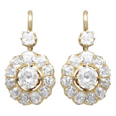 Antique 3.91 Carat Diamond and 15k Yellow Gold Cluster Drop Earrings Circa 1870